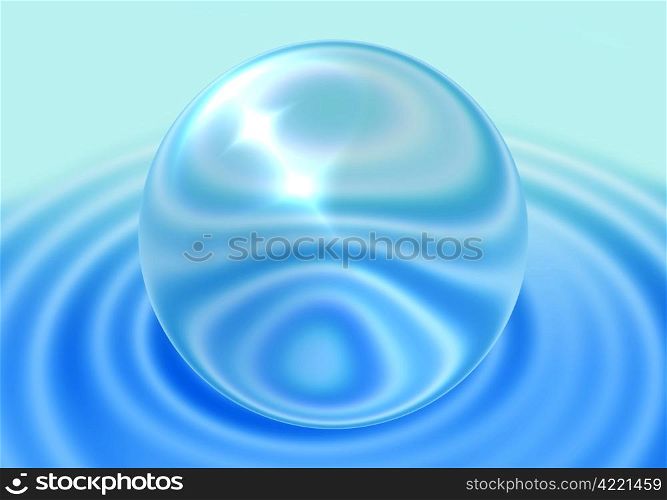 transparent sphere on blue ripple background