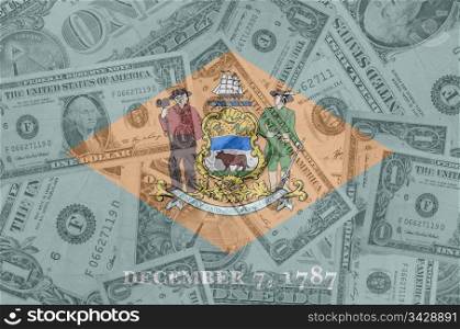 transparent united states of america state flag of delaware with dollar currency in background symbolizing political, economical and social government