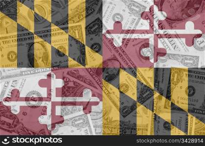 transparent united states of america state flag of maryland with dollar currency in background symbolizing political, economical and social government