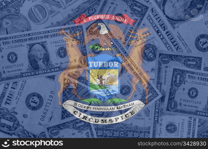 transparent united states of america state flag of michigan with dollar currency in background symbolizing political, economical and social government