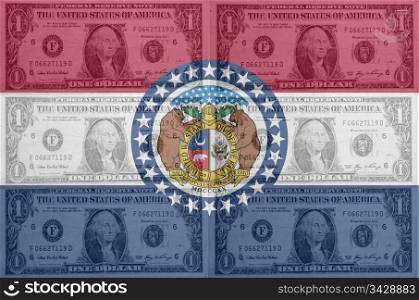 transparent united states of america state flag of missouri with dollar currency in background symbolizing political, economical and social government