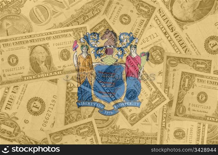 transparent united states of america state flag of new jersey with dollar currency in background symbolizing political, economical and social government
