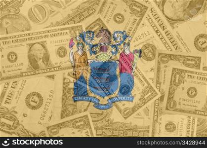 transparent united states of america state flag of new jersey with dollar currency in background symbolizing political, economical and social government