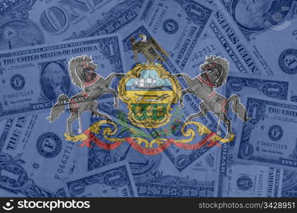 transparent united states of america state flag of pennsylvania with dollar currency in background symbolizing political, economical and social government