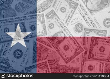 transparent united states of america state flag of texas with dollar currency in background symbolizing political, economical and social government