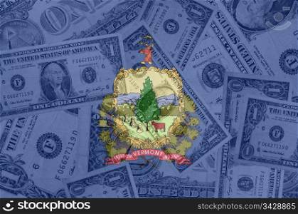 transparent united states of america state flag of vermont with dollar currency in background symbolizing political, economical and social government