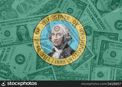 transparent united states of america state flag of west washington with dollar currency in background symbolizing political, economical and social government