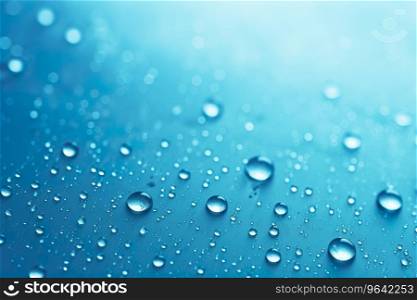 Transparent water drops on blue background. Realistic liquid. Abstract backdrop. Empty,©space for text. Ge≠rative AI. Transparent water drops on blue background. Realistic liquid. Abstract backdrop. Empty,©space for text. Ge≠rative AI.