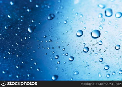 Transparent water drops on blue background. Realistic liquid. Abstract backdrop. Hydration concept. Generative AI. Transparent water drops on blue background. Realistic liquid. Abstract backdrop. Hydration concept. Generative AI.