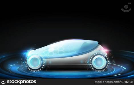 transport and future technology - futuristic concept car over black background. futuristic concept car over black background