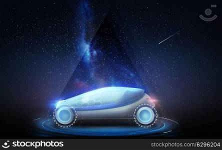 transport and future technology - futuristic concept car over space background. futuristic concept car over space background