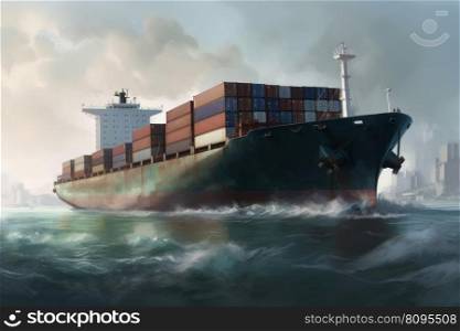 Transport ship. Export vessel terminal. Generate Ai. Transport ship. Generate Ai