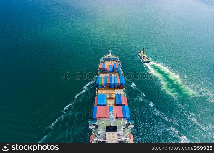 transportation business cargo containers logistics shipping service import and export international by the sea aerial view from drones camera