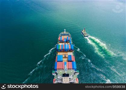 transportation business cargo containers logistics shipping service import and export international by the sea aerial view from drones camera