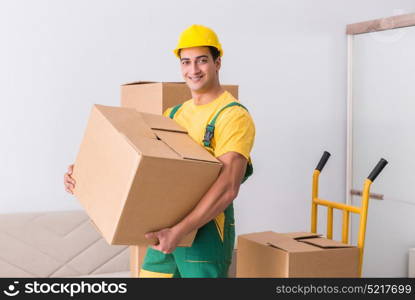 Transportation worker delivering boxes to house