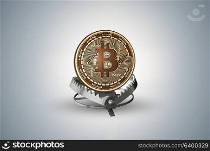 Trap with bitcoin in dangers of cryptocurrencies concept - 3d rendering