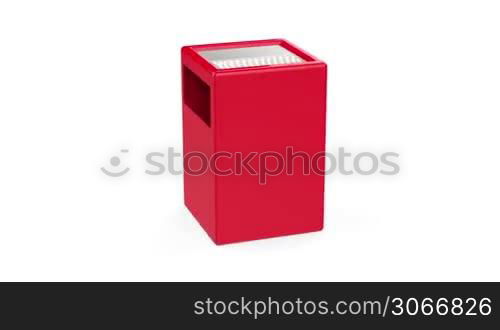 Trash bin rotates on white background