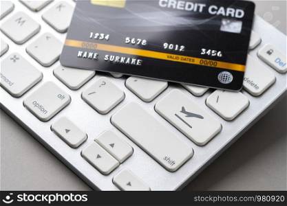 Travel & airplane online booking concept with credit card