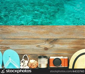 Travel and beach items at jetty