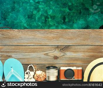 Travel and beach items at jetty