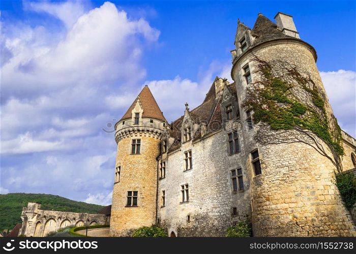Travel and landmarks of France. wonderful medieval castle Chateau des Milandes - Dordogne . France castle - Chateau des Milandes, Dordogne