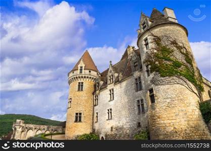 Travel and landmarks of France. wonderful medieval castle Chateau des Milandes - Dordogne . France castle - Chateau des Milandes, Dordogne