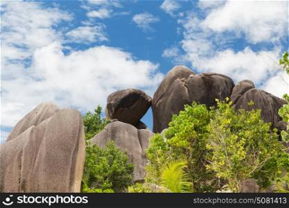 travel and nature concept - rocks on seychelles island. rocks on seychelles island