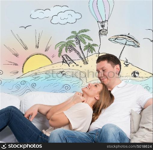 Travel and vacation concept. Adult couple planning their summer holidays and vacation