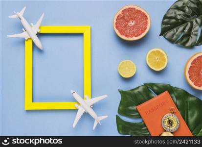 travel concept with tropical leaves