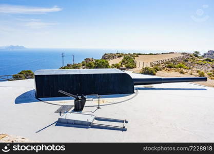 Travel destination. The Gun Battery of Castillitos in Spain. Military cannon for coastal defense, naval gun batteries.. Gun Battery of Castillitos, Spain Cartagena