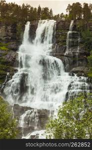 Travel, holidays. Beauty in nature. Summer mountain. Tvindefossen waterfall near Voss, Norway Europe. Waterfalls innorwegian mountains