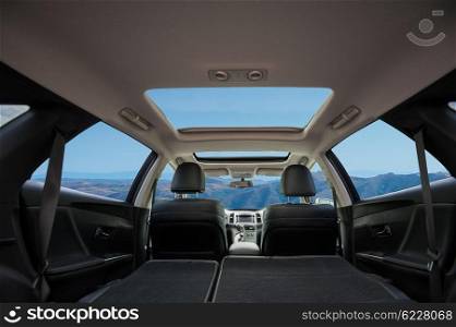 Travel in car with panoramic roof. Travel in car