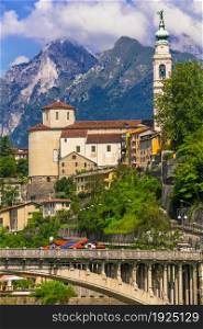 Travel in northern Italy - beautiful Belluno town surrounded by Dolomite mountains. Veneto region