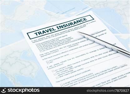 travel insurance form on world map, concept and idea for insurance business