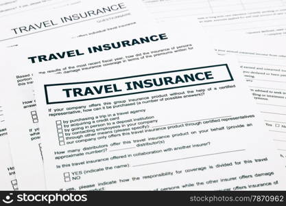 travel insurance form, paperwork and questionnaire for insurance concepts