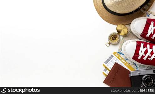 travel kit elements with copy space. High resolution photo. travel kit elements with copy space. High quality photo