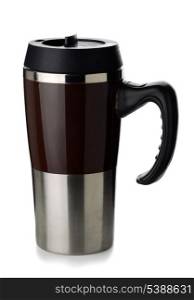 Travel metal coffee thermal mug isolated on white