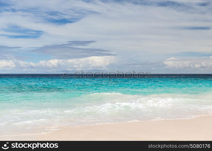 travel, seascape and nature concept - beach in indian ocean on seychelles. beach in indian ocean on seychelles