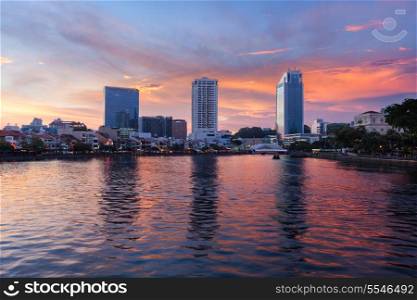 Travel Singapore background - cityscape skyline sunset panorama