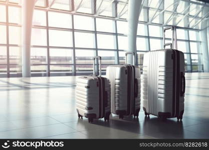 Travel suitcase. Holiday plane terminal. Generate Ai. Travel suitcase. Generate Ai