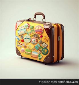 Travel suitcase with many stickers. Generative AI. High quality illustration. Travel suitcase with many stickers. Generative AI