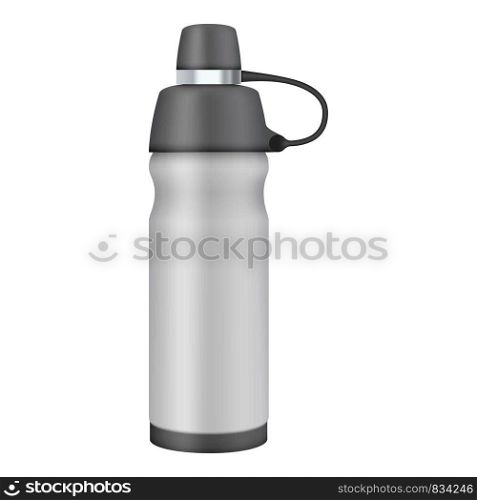 Travel thermo flask mockup. Realistic illustration of travel thermo flask vector mockup for web design isolated on white background. Travel thermo flask mockup, realistic style