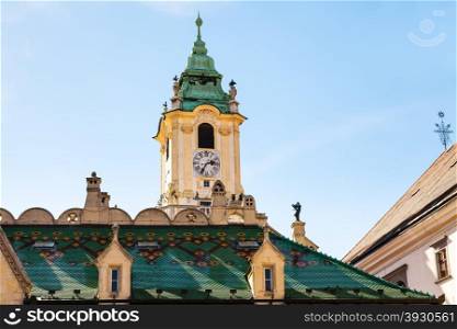 travel to Bratislava city - clock tower of Old Town Hall