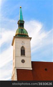 travel to Bratislava city - clock tower of St. Martin Cathedral in Bratislava