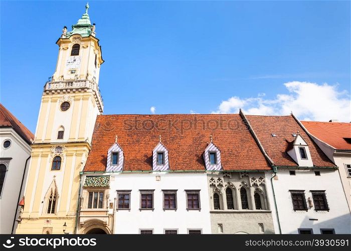 travel to Bratislava city - front view of Old Town Hall from Main Square in Bratislava