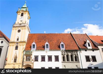 travel to Bratislava city - front view of Old Town Hall from Main Square in Bratislava