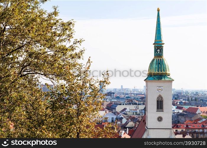 travel to Bratislava city - St.Martin Cathedral and Bratislava city skyline