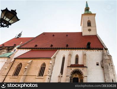 travel to Bratislava city - view of St. Martin Cathedral from town walls in Bratislava
