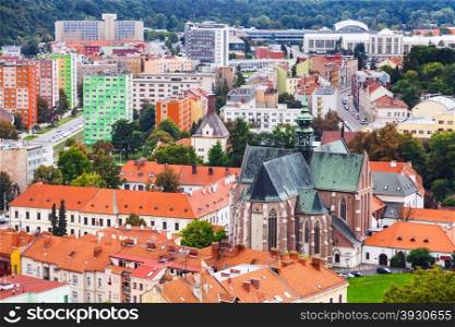 travel to Brno city - above view of Brno city with Augustinian Abbey of St Thomas, Czech