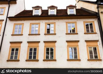 travel to Brno city - facade of apartment building in old town Brno on Starobrnenska street, Czech